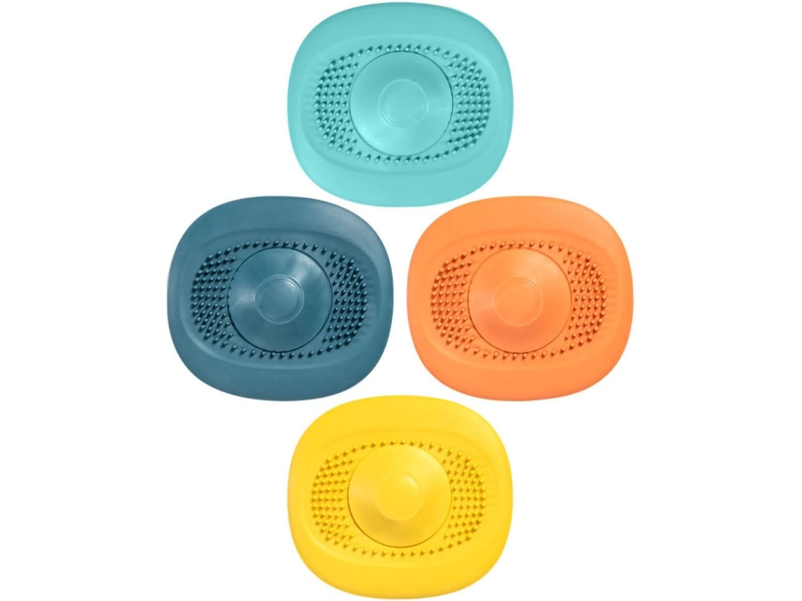 Conjunto De 4 Tampas Silicone Para Ralo Pia Cozinha E Piso Banheiro,