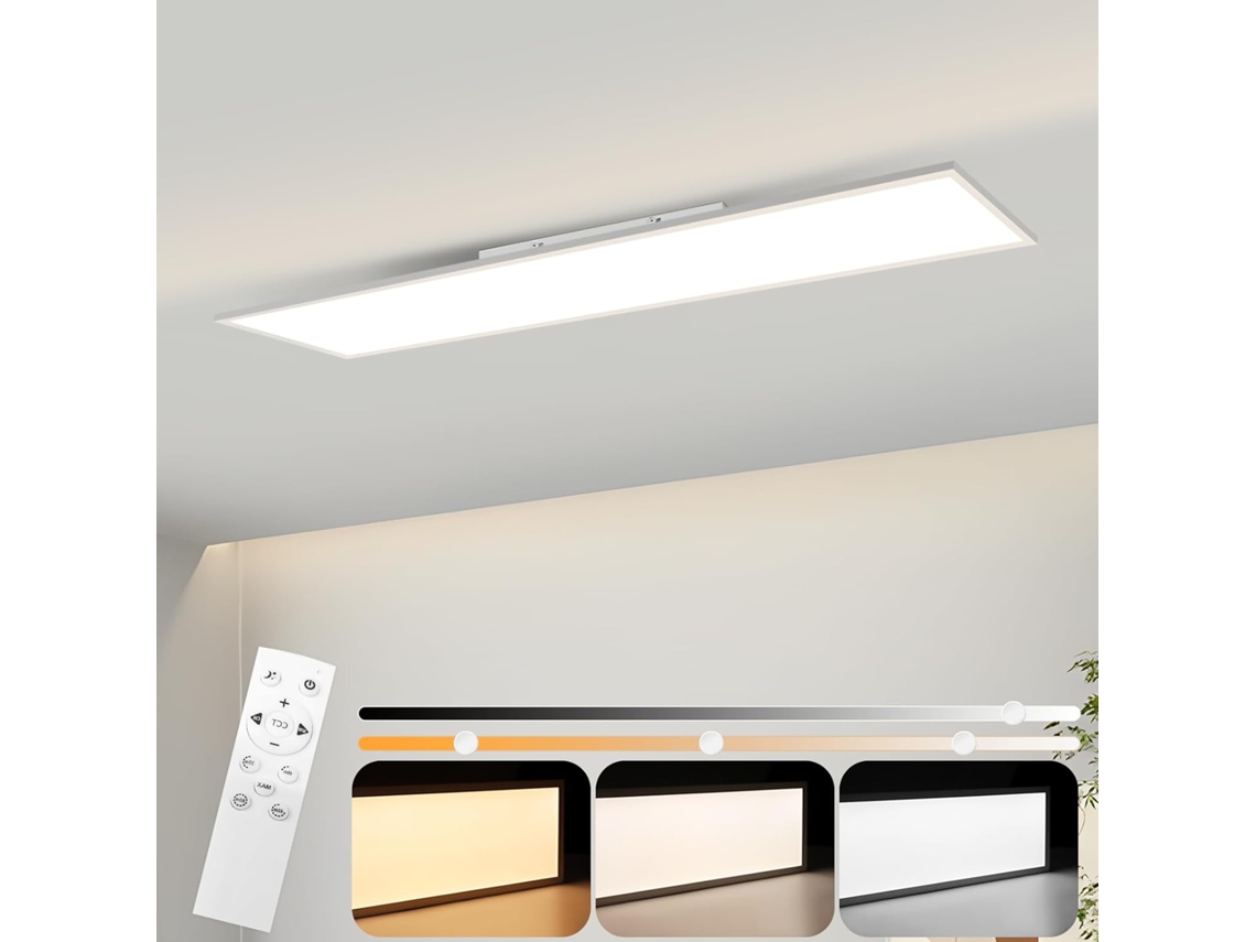 Plafon Led Regulável Painel De Teto Plano De 100x25 Cm De Comprimento Com Comando Remoto Grande Branco 24w Nettlife
