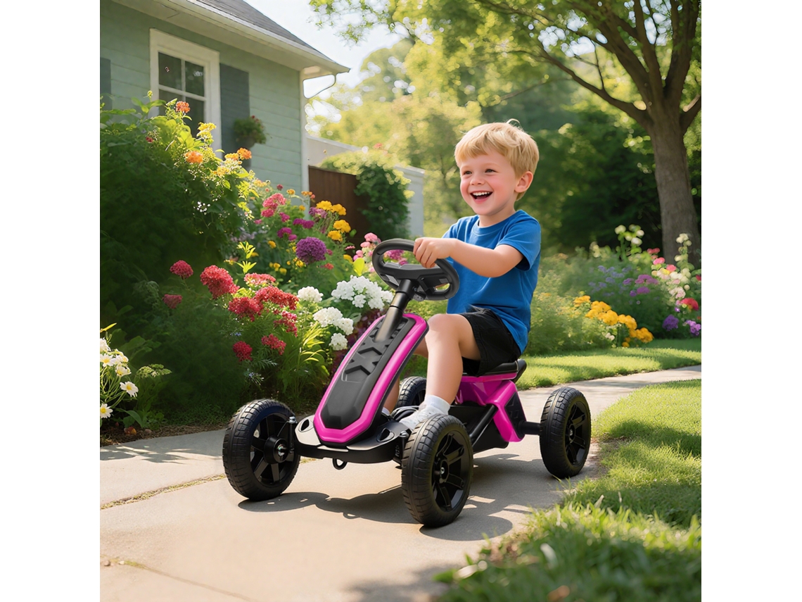 Kart Pedais Kart com Rodas Antiderrapantes de Eva Estrutura Metálica Carga 30 Kg para Crianças de 2 5 Anos 85,5x49x57 Cm Rosa