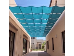 Toldo Retrátil À Prova D'água Com Proteção Uv 140 X 385 Cm Em Tecido Pes Azul Para Pátio