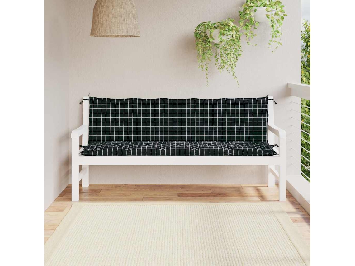 Vidaxl Almofadões P/ Banco De Jardim 2 Pcs Tecido Oxford Xadrez Preto