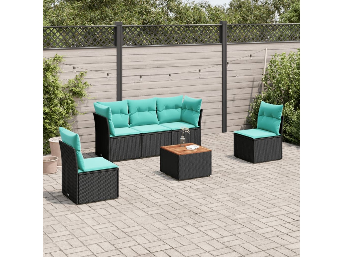 Vidaxl 6 Pcs Conjunto De Sofás P/ Jardim C/ Almofadões Vime Pe Preto