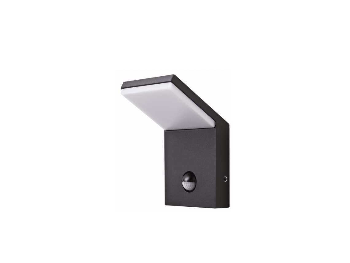 Luminária de parede LED IP54 9W com sensor de temperatura de cor (2200K/2700K/3000K) e sensores de presença e crepúsculo.