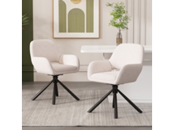 Giratório, Tecido Sherpa, Conjunto De 2, Com Braços, Design Moderno E Minimalista, Cadeira De Jantar Branca.