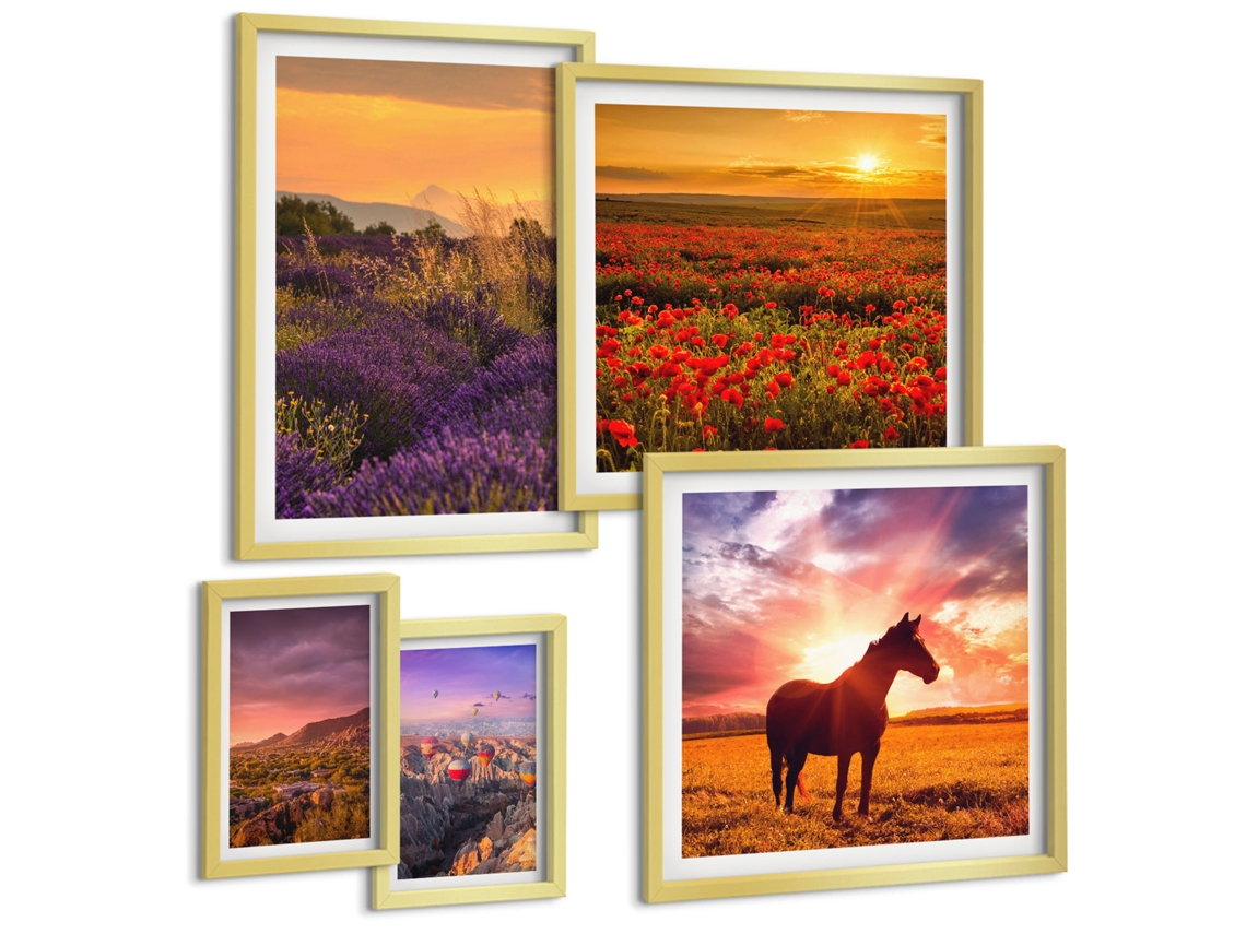 Conjunto De Pinturas Paisagens Da Natureza Cavalos Flores Espelharte (5 Peças)