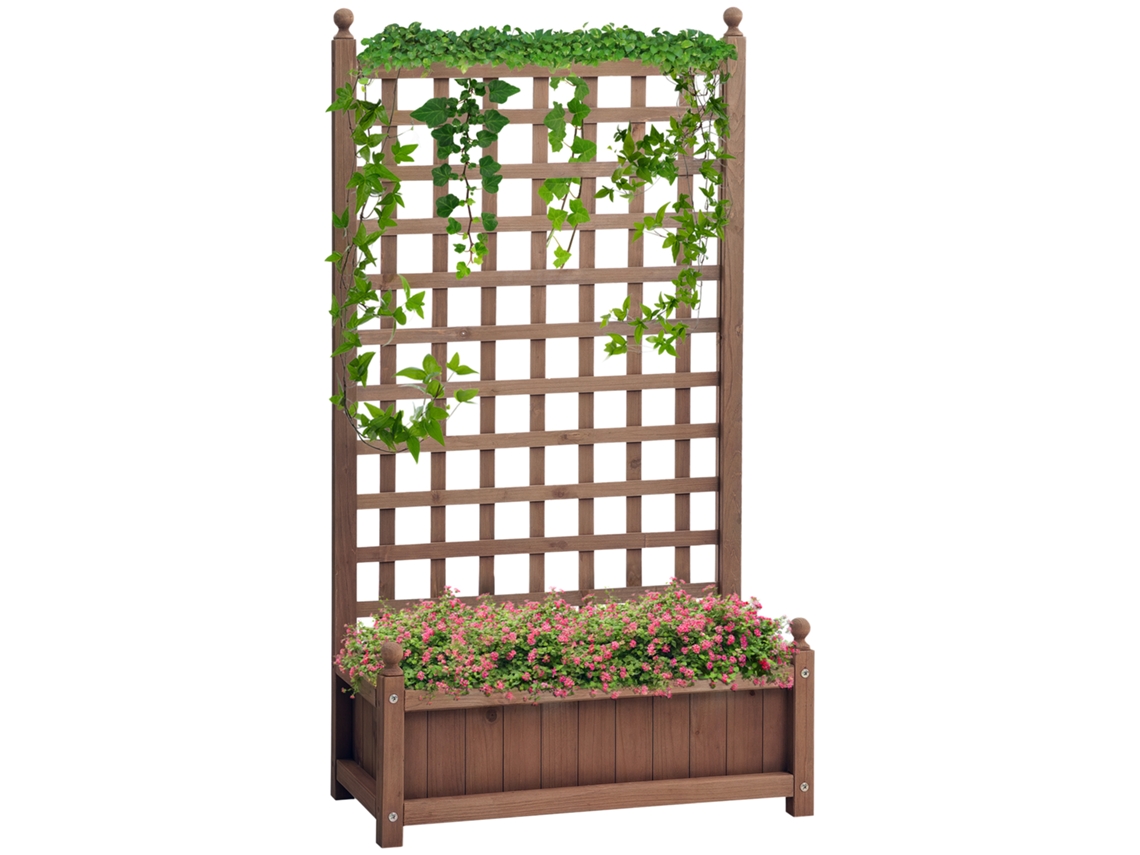 Vaso de Madeira com Treliça para Plantas Trepadeiras, 64x28x120cm, Marrom