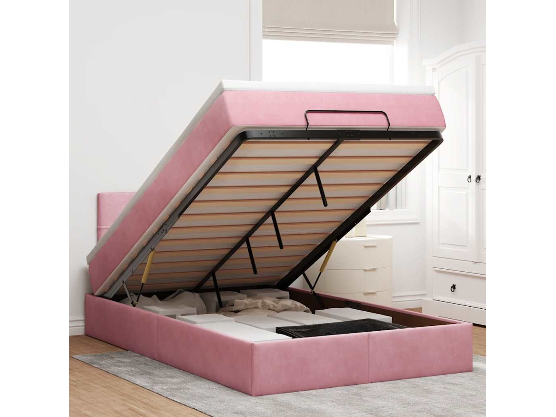 Vidaxl Cama Otomana Com Colchão 120x190 Cm Veludo Rosa