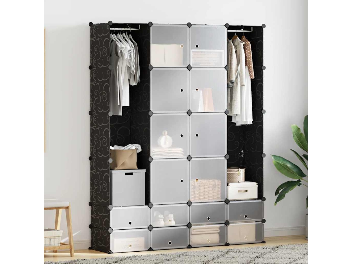 Vidaxl Armário Plástico Modular 18 Gavetas 37x146x180,5cm Preto Branco