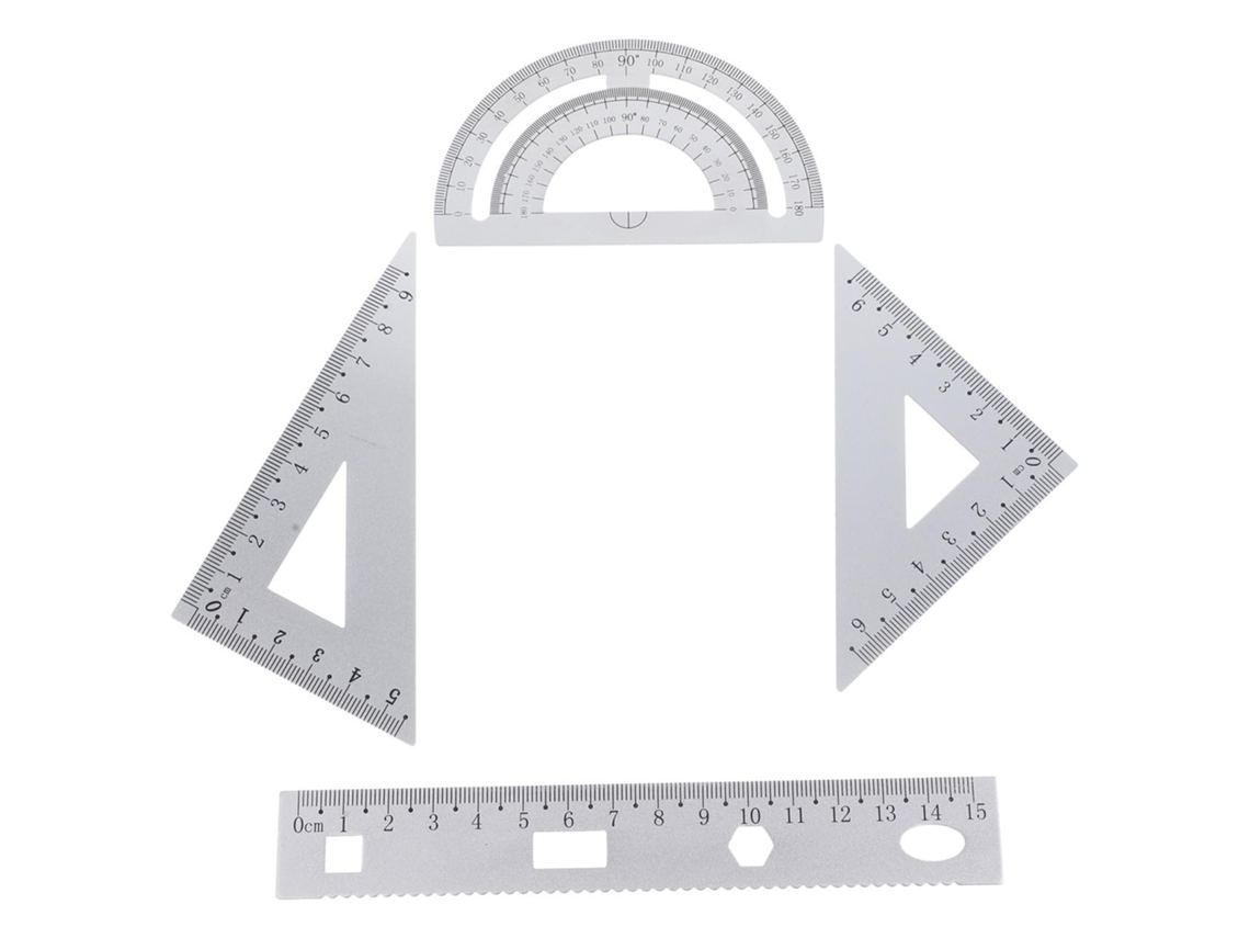 Conjunto de réguas metálicas Portáteis em alumínio, escala triangular para mesa e escola, conjunto de geometria