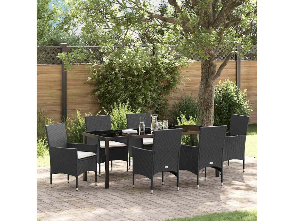 Vidaxl Conjunto De Jantar Para Jardim 7 Unid. Preto Vime Pe