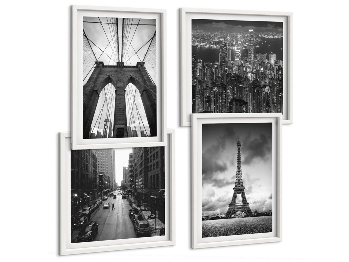 Composição De Quadros Cidadezinhas Litorâneas Estilosas Espelharte (4 Peças)