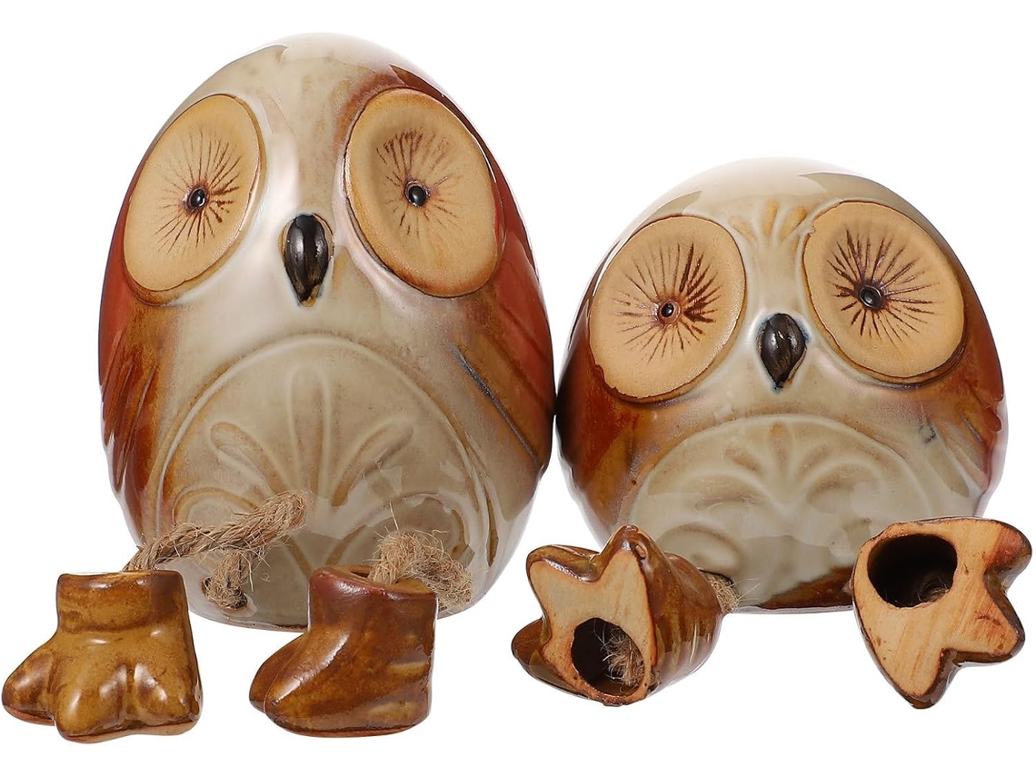 Set de 2 Búhos Decorativos de Cerámica GOKOCO para Colgar, Dimensiones 7x6x9 cm y 8x6x9 cm