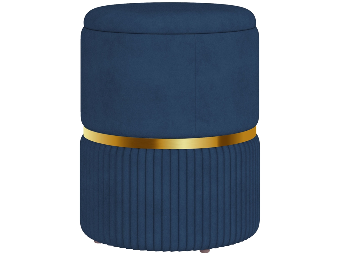 Pufe Tabuleiro BTFORUS com Veludo Canelado 36x36x44cm para Sala ou Quarto Azul