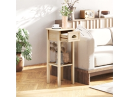 Mesa Auxiliar Rústica De Madeira Natural 30x30x75 Cm Com Gaveta E Prateleira Para Sofá, Sala De Estar Ou Quarto