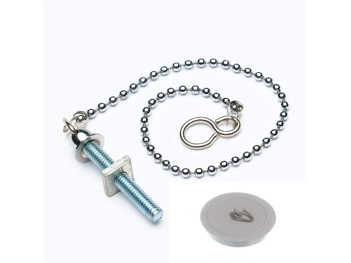 Conjunto De 3 Correntes De Lavatório Com Esferas Cromadas De 300 Mm Com Tampa Branca De 38 Mm.
