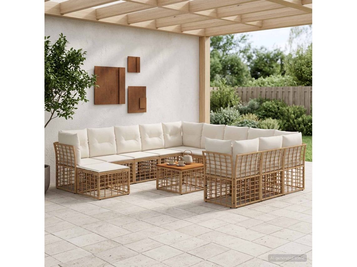 Vidaxl Conjunto De Sofás Para Exterior 13 Pcs Natural E Branco Creme