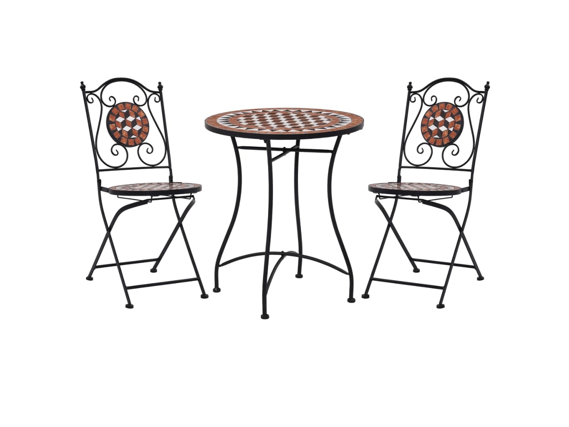 Vidaxl 3 Pcs Conjunto Bistro Em Mosaico Azulejos De Cerâmica Terracota