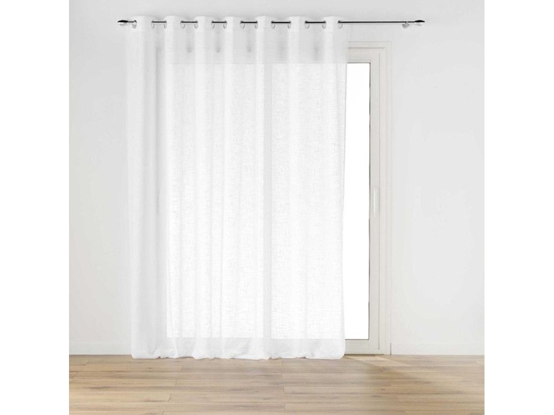 Cortina De Voilage De Grande Largura Com Ilhós Haltona Branco - Efeito Linho Tecido 240x240 Cm
