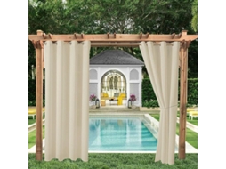 Cortina Blackout Térmica, Para Varanda E Jardim, Ilhós, Privacidade, Proteção Uv, Resistente Vento, 2 Peças, 132 X 243 Cm, Bege