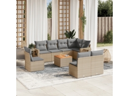 Vidaxl 9 Pcs Conjunto De Sofás P/ Jardim Com Almofadões Vime Pe Bege