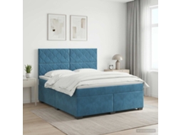 Vidaxl Cama Box Spring Com Colchão Azul 180 X 200 Cm Veludo