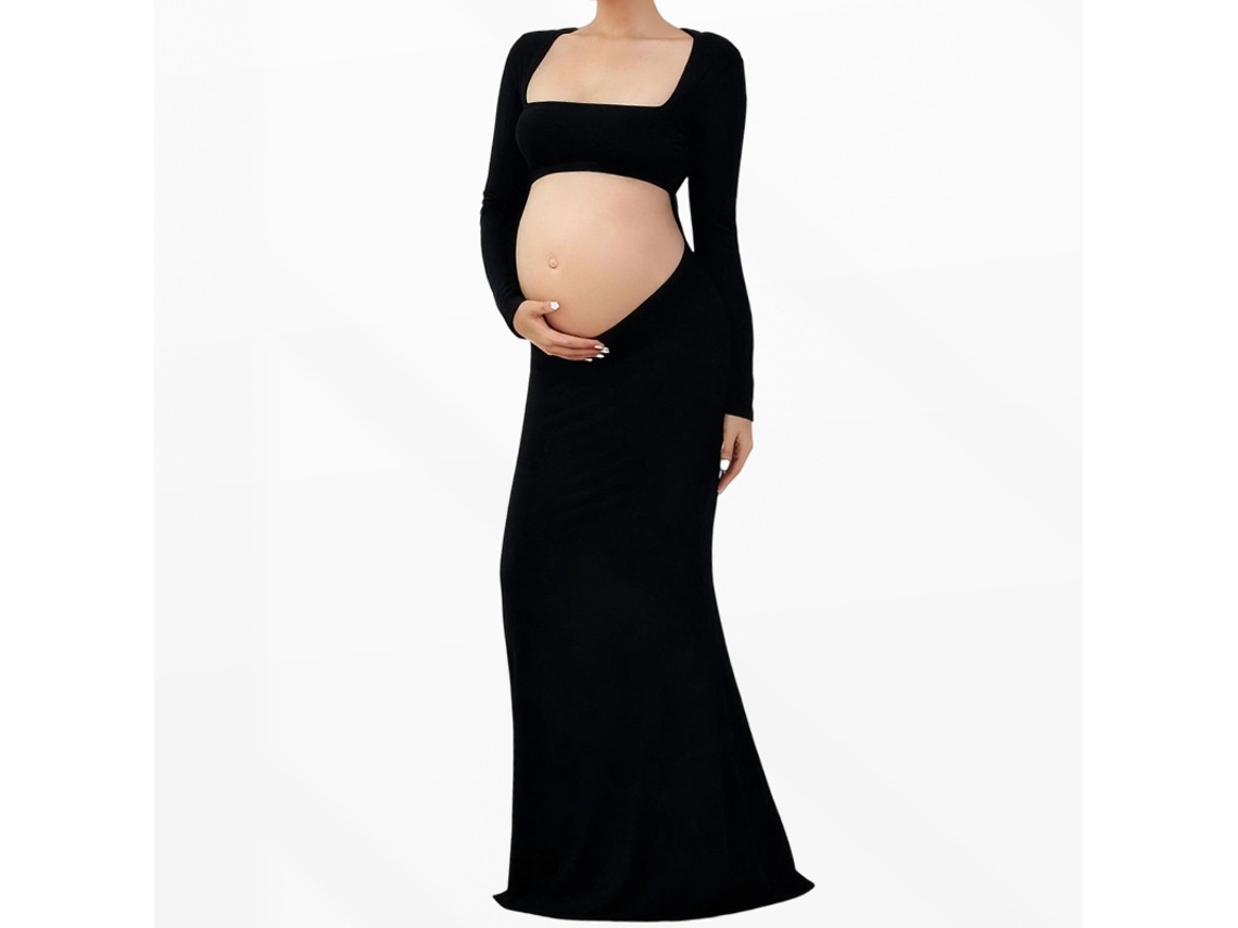 Vestido para Ensaio Fotográfico de Gestante, Vestido Longo Preto Sem Costas, L PANOONA