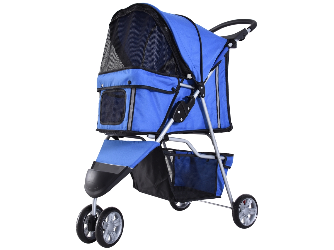 Carrinho De Estimação Dobrável E Gatos Com Rodas Giratórias Cesto E Suporte Para Copos 75x45x97cm Azul
