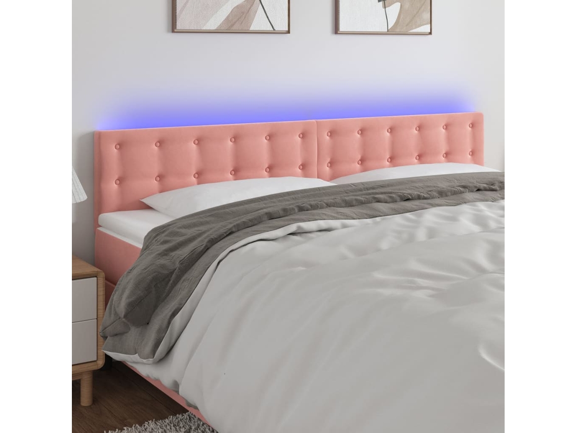 Vidaxl Cabeceira De Cama C/ Luzes Led Veludo 200x5x78/88 Cm Rosa