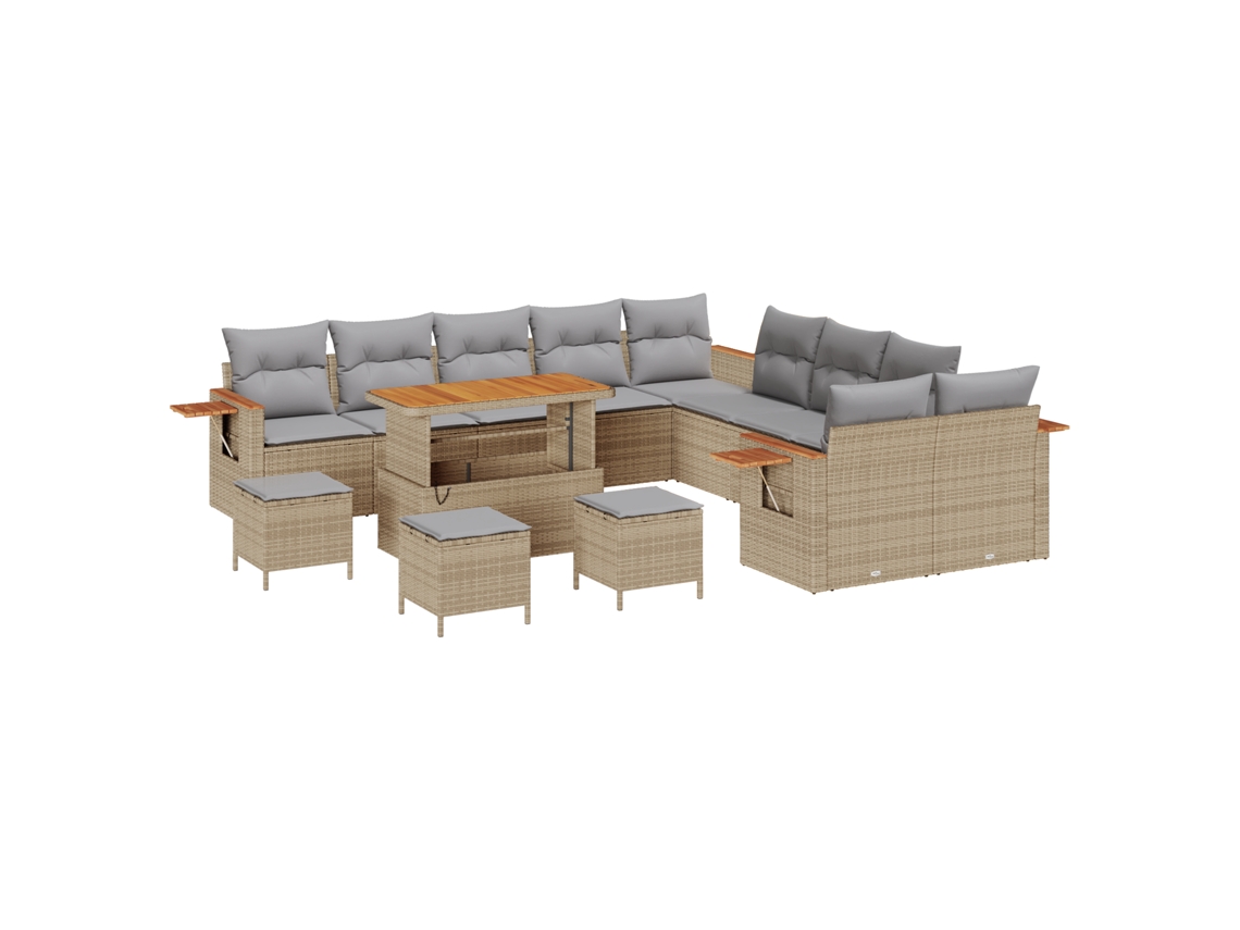 Conjunto 14 Móveis De Jardim Vidaxl Bege Vime Pe (110 X 55 X 71 Cm)
