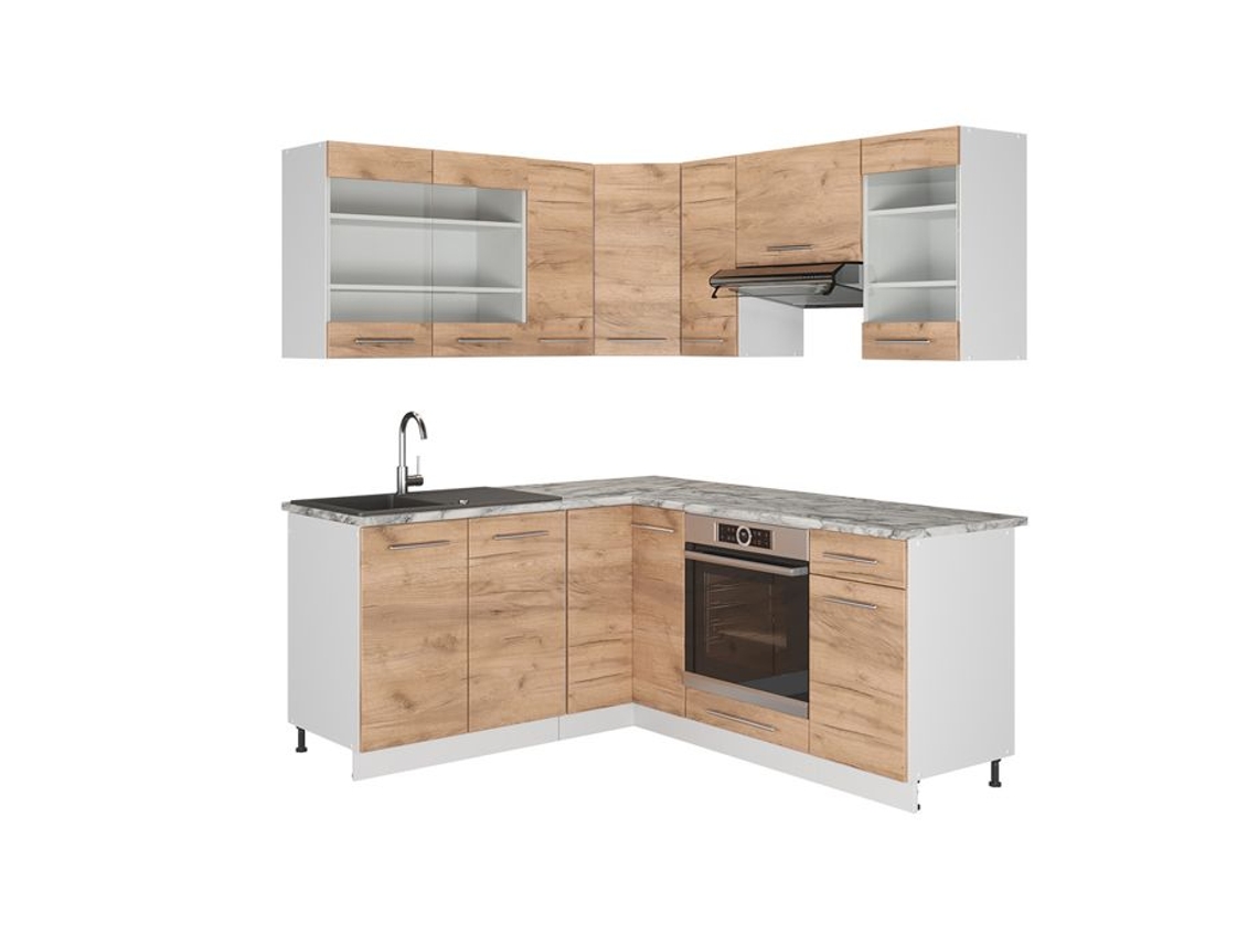 Cozinha de canto Fame-Line, 160 x 190 cm, Mármore PT, Carvalho dourado/branco, Vicco