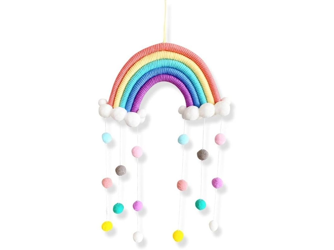 Decoración Pendente Arco-íris, Tapiz Macramé Com Bolas De Feltro, Tecido À Mão Para Crianças E Decoração De Quartos
