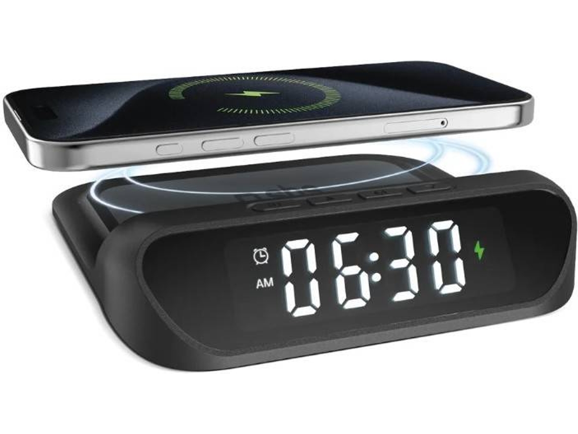 Despertador 2 em 1 SBS com Carregamento sem Fio (15 W - Preto)