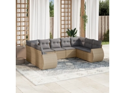 Vidaxl 9 Pcs Conjunto De Sofás P/ Jardim Com Almofadões Vime Pe Bege