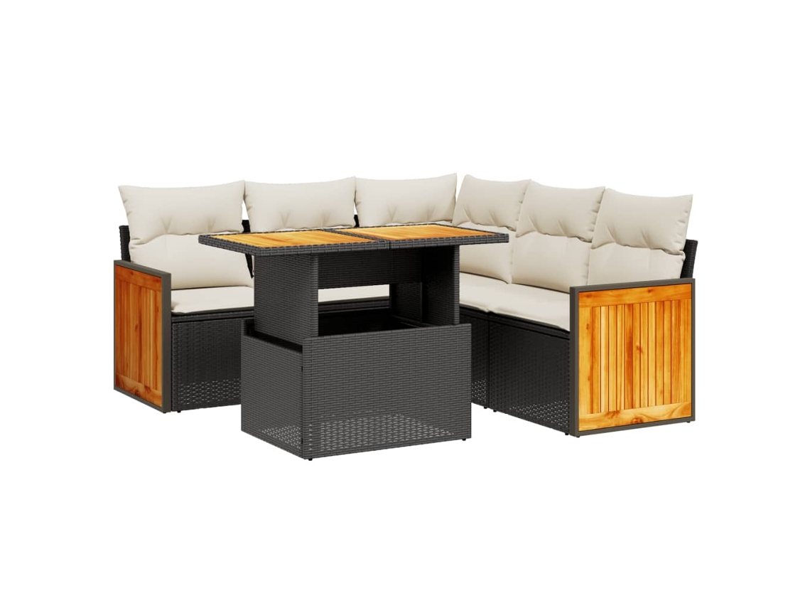 Conjunto 6 Sofás de Jardim com Almofadões VIDAXL Vime Pe Preto