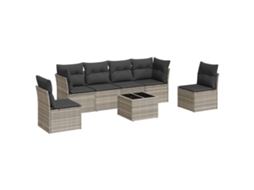 Conjunto de 7 Sofás Jardim com Almofadões Vime Pe Cinzento Claro MAISON EXCLUSIVE (7 pcs)