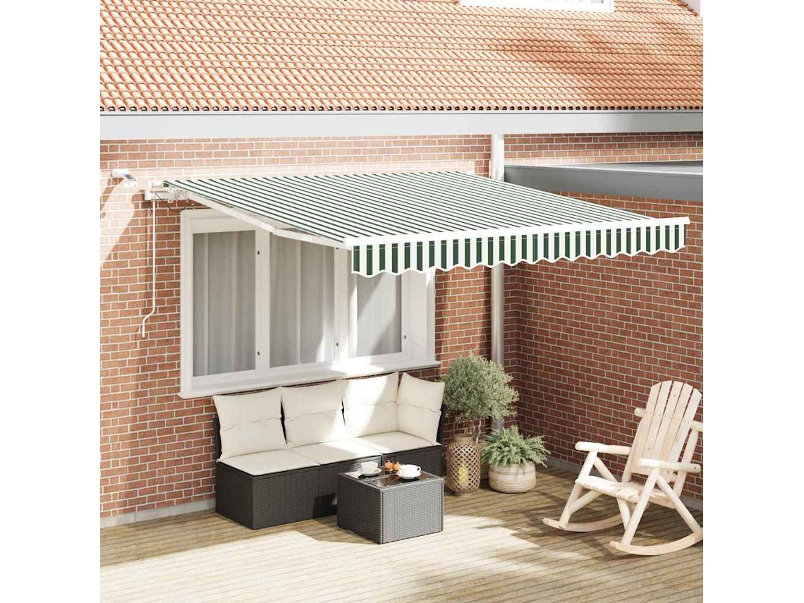 Vidaxl Toldo Retrátil Verde E Branco 350 X 250 Cm Poliéster