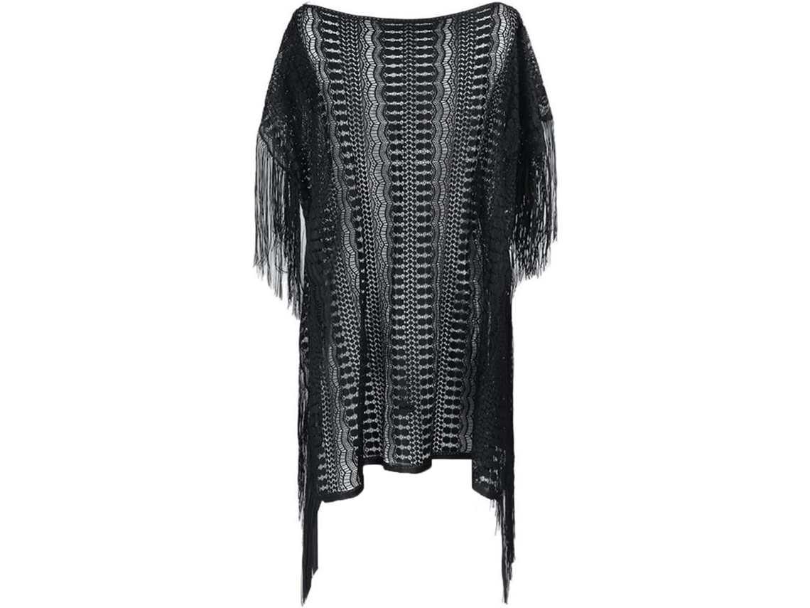 Vestido de Praia Feminino com Pompons de Tricô Maiô Folgado SFUSHOS