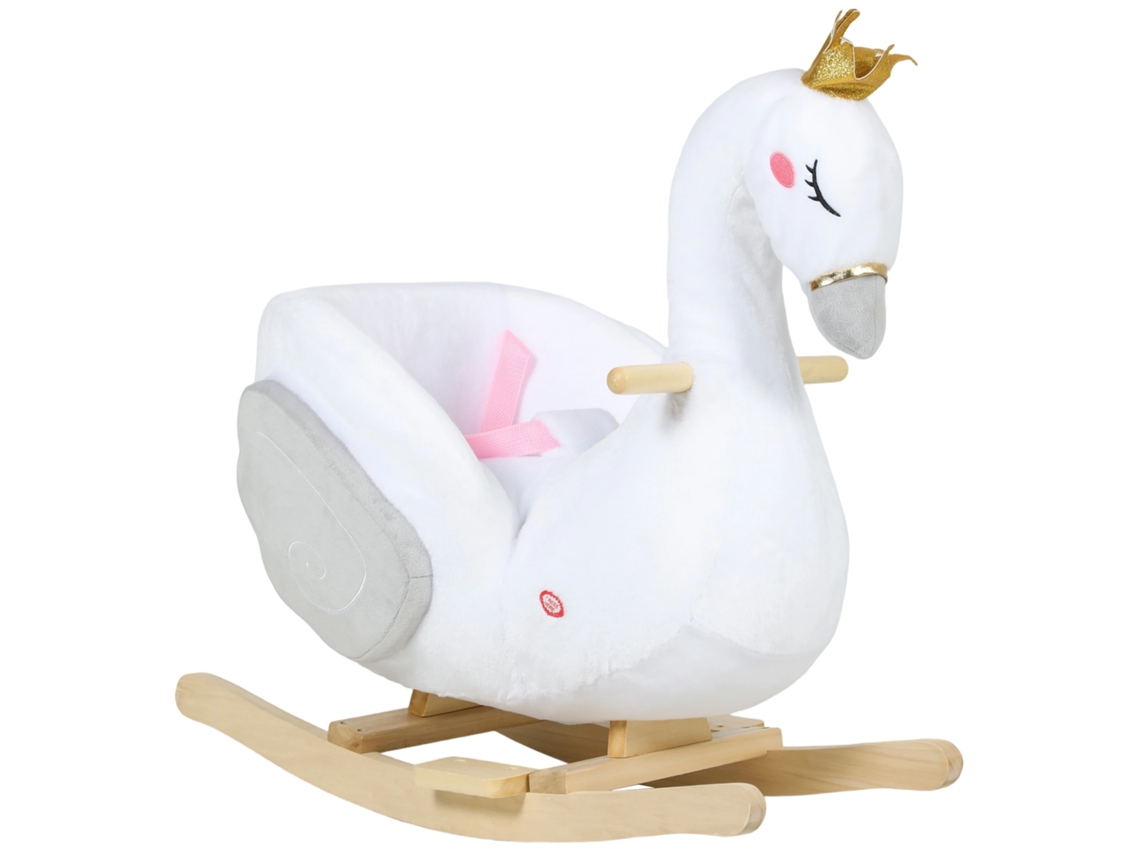 Balanço De Cisne Branco Para 1,5-3 Anos, Canção De Ninar E Almofada Macia, Madeira 65x40x68 Cm