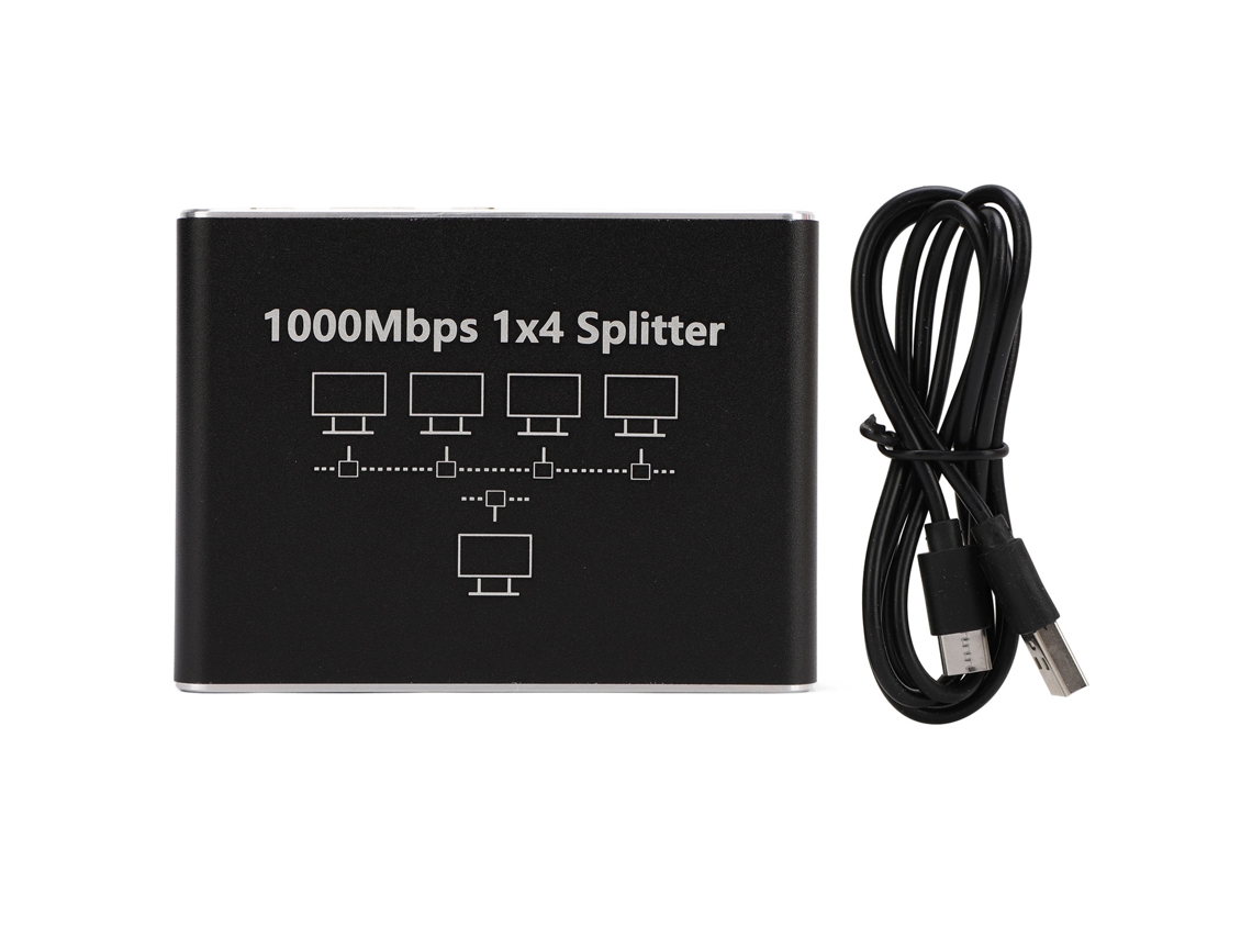 Divisor De Ethernet 1 Para 4 Switch Lan De Alta Velocidade De 1000mbps Para Cabos Cat 6, 7 E 8