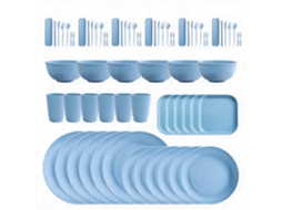 Conjunto de armazenamento com 72 peças para 6 pessoas, reutilizável e inquebrável, feito de materiais ecológicos, Digitallab (azul claro)