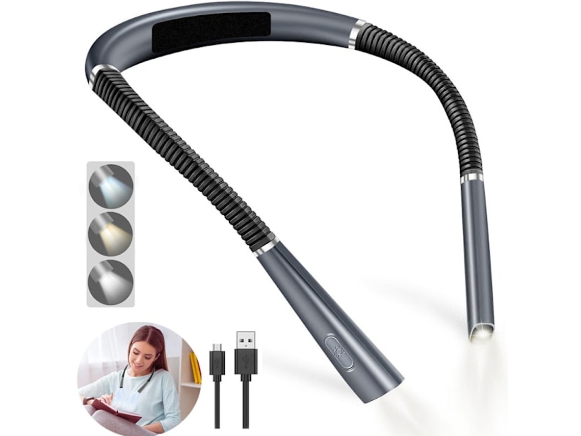 Luz de Leitura Led, Luminária de Pescoço Mãos, Livres, Flexível, com Bateria Recarregável, Perfeita para Leitura, Tricô e Reparos. Cinza BRILVIBERA