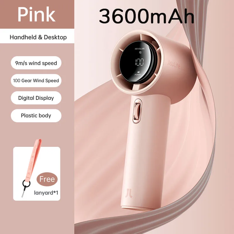 Mini Ventilador Portátil MDUG com 100 Níveis de Velocidade, Bateria USB Recarregável (rosa, 3600 Mah)