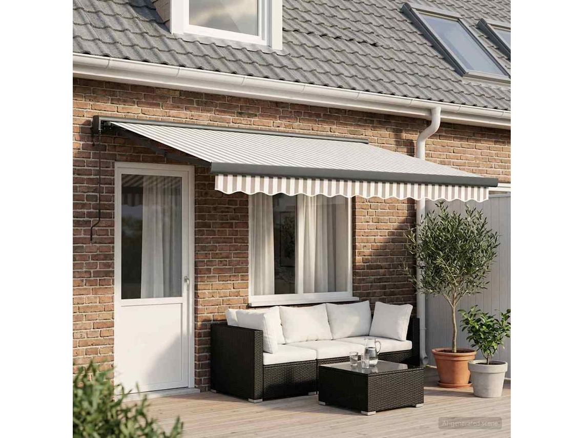 Vidaxl Toldo Retrátil Cinza Claro E Branco 400 × 300 Cm Tecido E Metal
