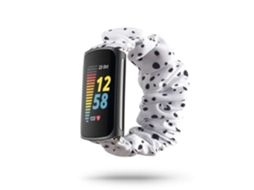 Bracelete Fitbit Charge 5 Pulseira Scrunchie Preto e Branco
