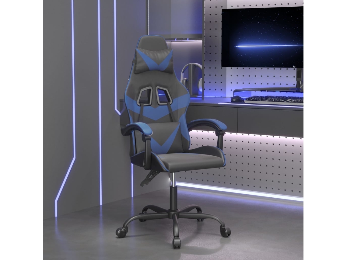 Vidaxl Cadeira De Gaming Couro Artificial Preto E Azul