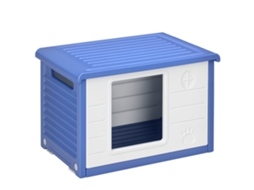 Pequena Cama Externa de Pe para Cães com Entrada de Ar e 2 Saídas de Ar Laterais. 60x42x40 Cm. Azul e Branco Ge