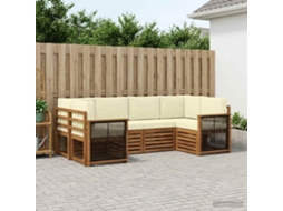 Vidaxl Conjunto De Sofá Sectional Com Almofada 5 Pcs Natural E Creme
