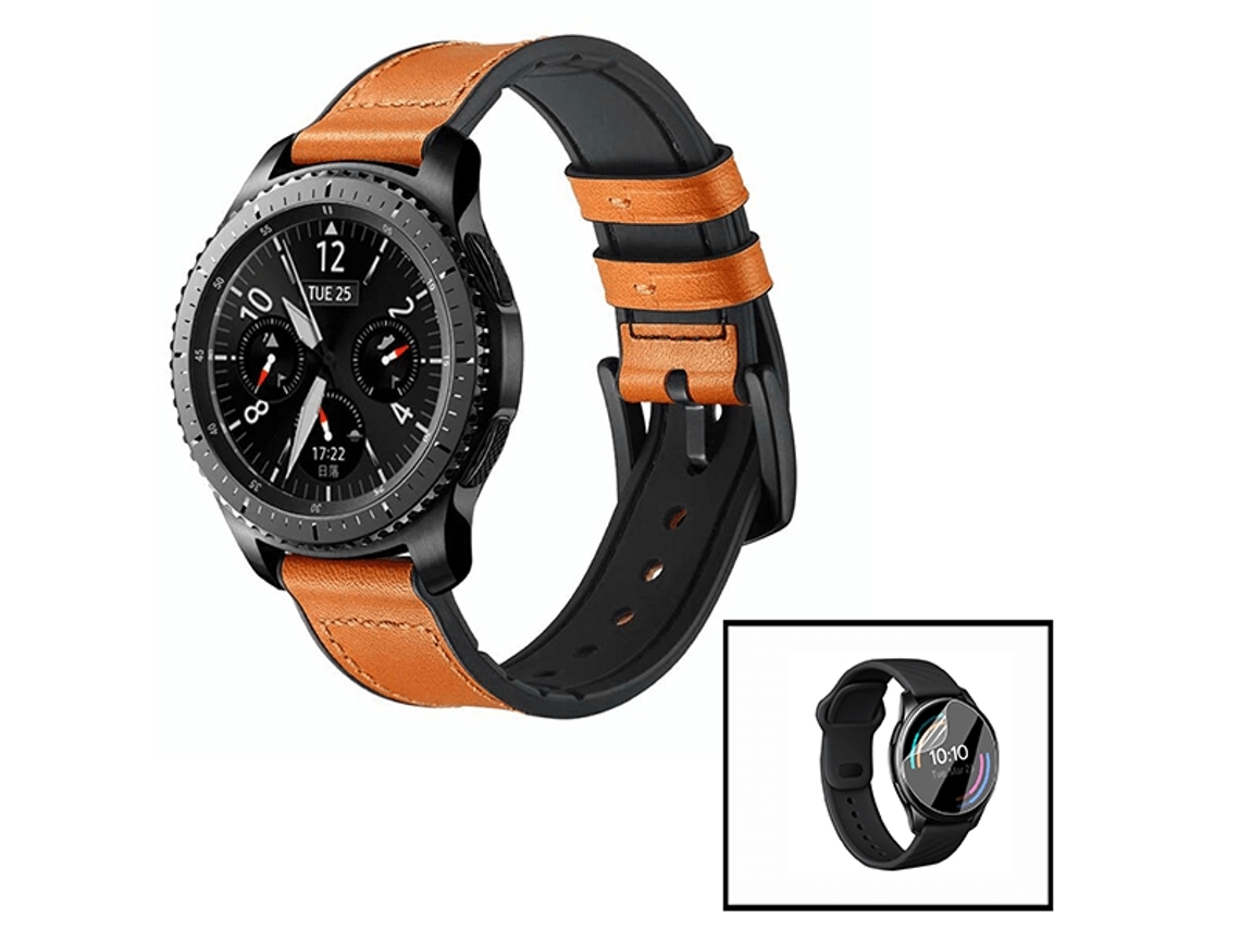Kit Bracelete Premium Siliconleather Película de Hydrogel para Xiaomi Watch S1 Castanho / Preto