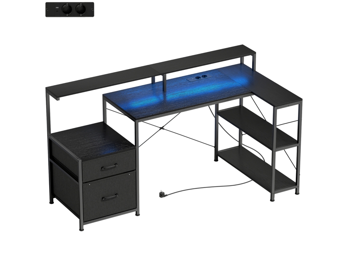 Mesa Gamer VELTRIX, LED, suporte para 2 monitores, 165x80x91.5cm