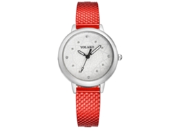 Relógio Feminino de Quartzo com Pulseira de Plástico e Strass Prateado (vermelho)